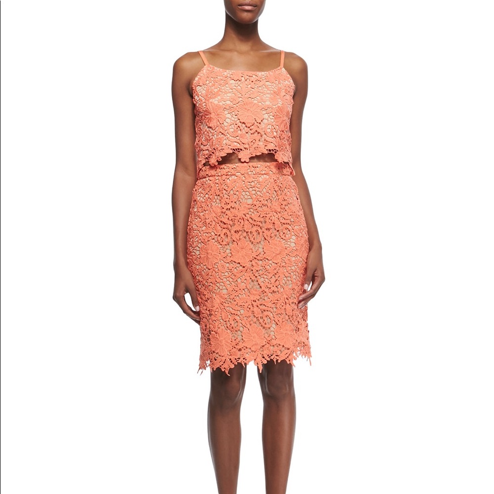 Alice & Olivia Orange Crochet Top & Skirt